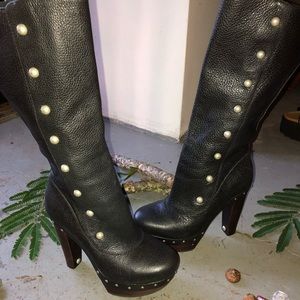 UGG Black Leather Studded High Heel Boot
